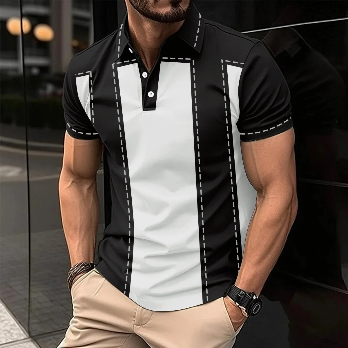 2024 summer new men's casual short-sleeved Polo shirt Office fashion lapel T-shirt men's breathable Polo shirt men's wear