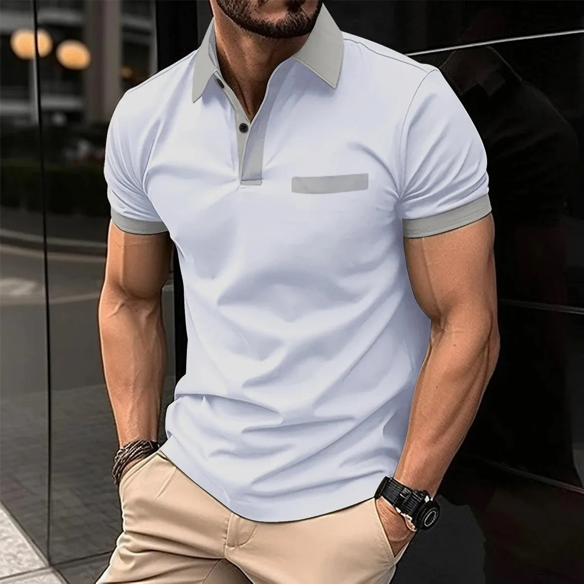 2024 summer new men's casual short-sleeved Polo shirt Office fashion lapel T-shirt men's breathable Polo shirt men's wear