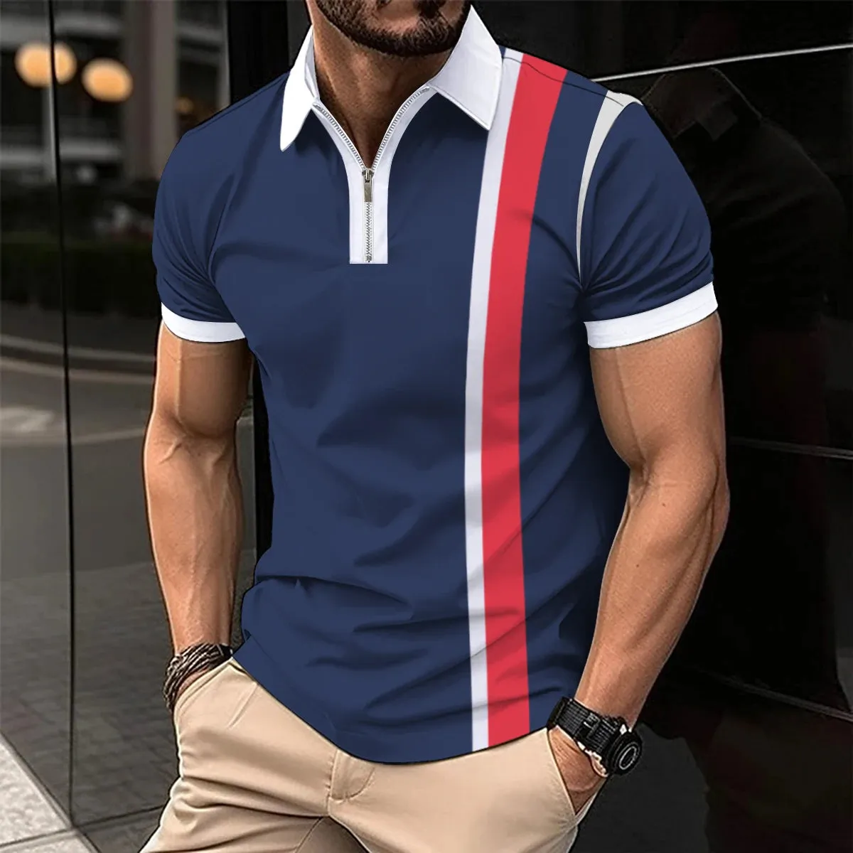 2024 summer new men's casual short-sleeved Polo shirt Office fashion lapel T-shirt men's breathable Polo shirt men's wear