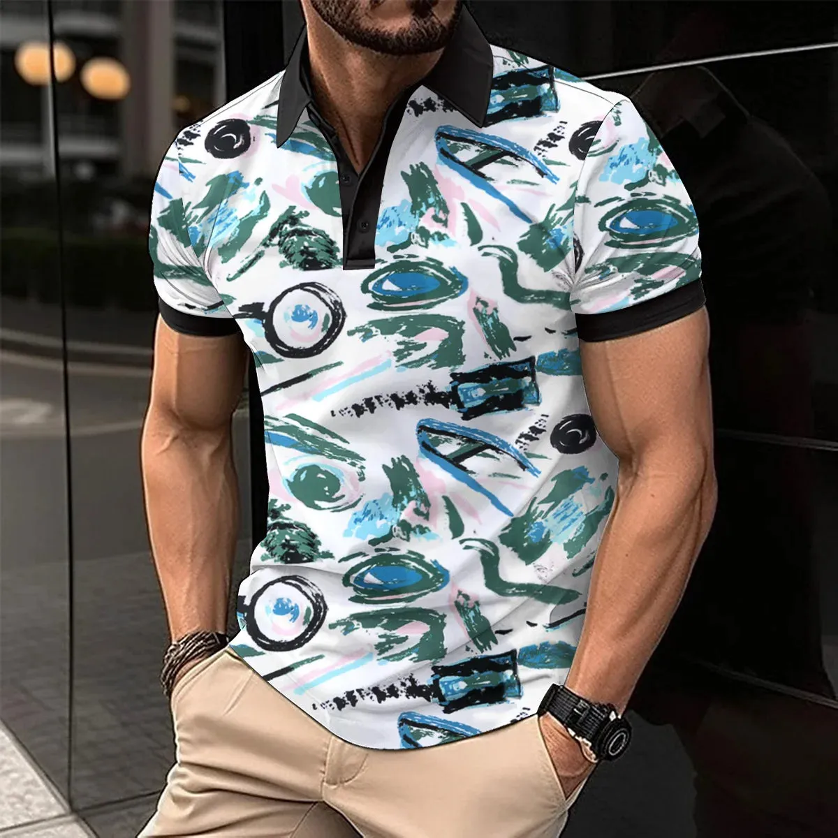 2024 summer new men's casual short-sleeved Polo shirt Office fashion lapel T-shirt men's breathable Polo shirt men's wear