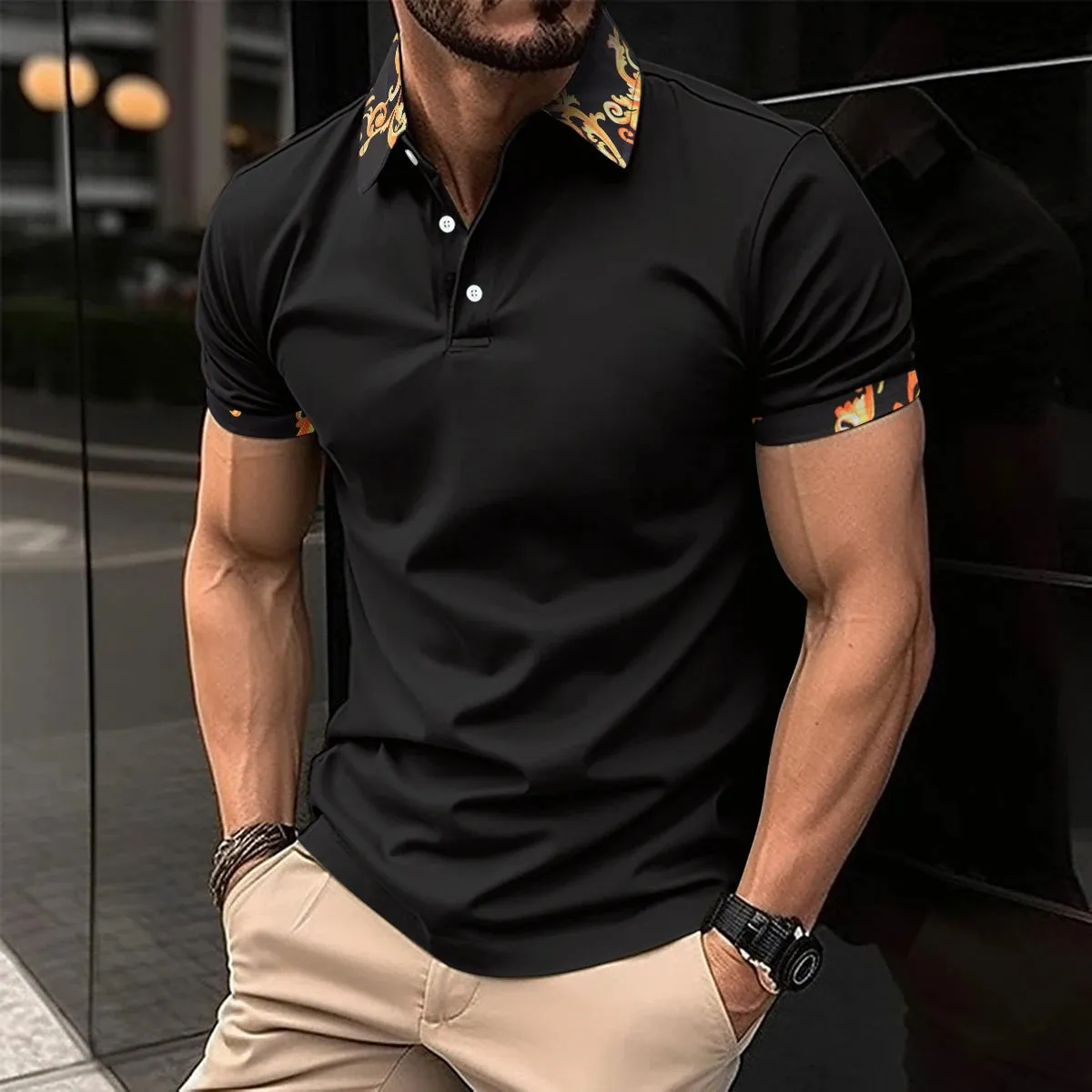 2024 summer new men's casual short-sleeved Polo shirt Office fashion lapel T-shirt men's breathable Polo shirt men's wear