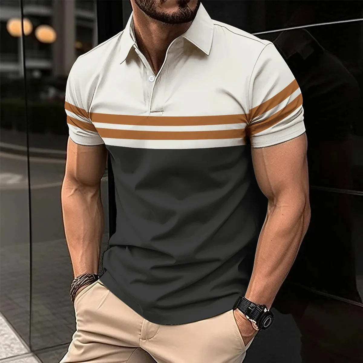 2024 summer new men's casual short-sleeved Polo shirt Office fashion lapel T-shirt men's breathable Polo shirt men's wear