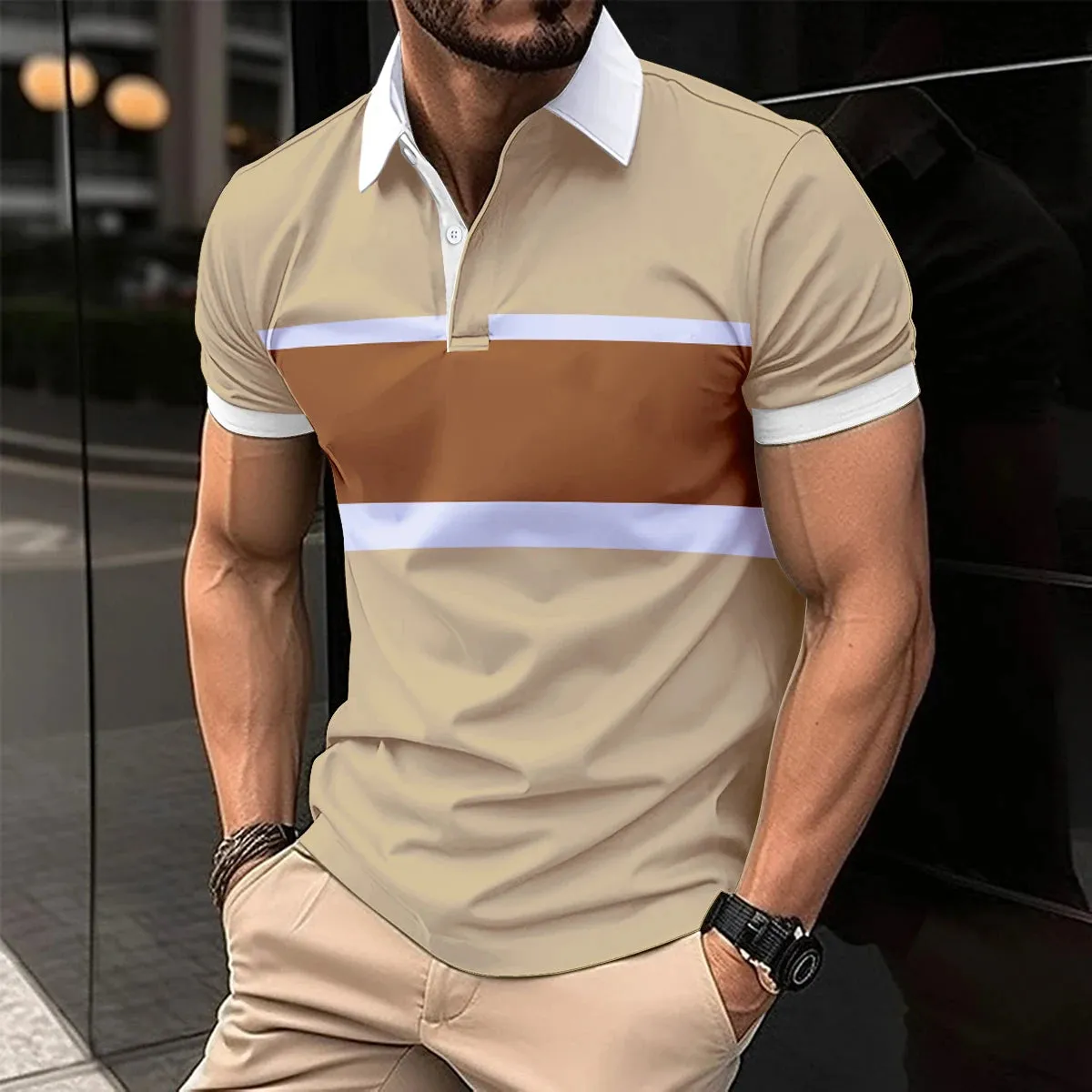 2024 summer new men's casual short-sleeved Polo shirt Office fashion lapel T-shirt men's breathable Polo shirt men's wear