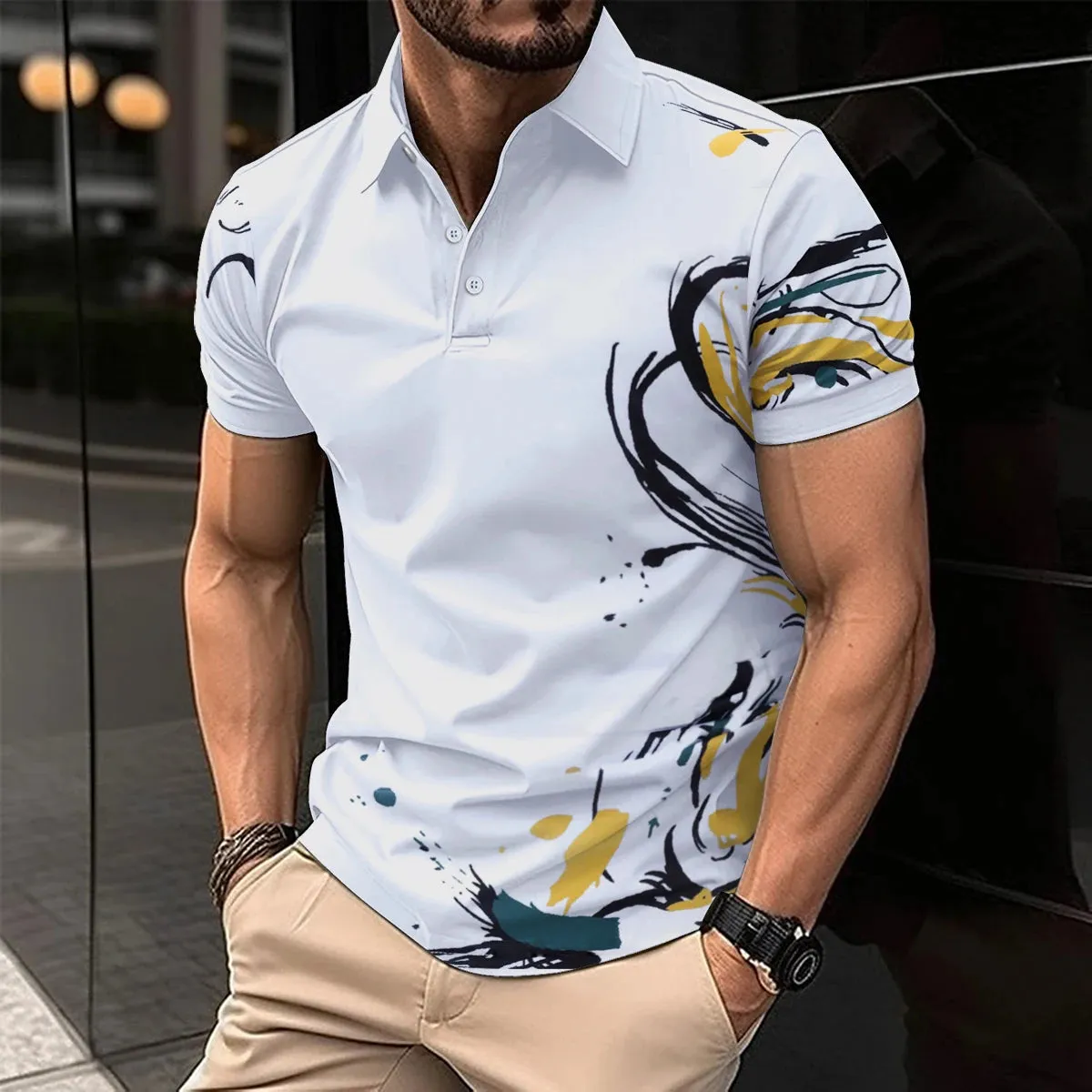 2024 summer new men's casual short-sleeved Polo shirt Office fashion lapel T-shirt men's breathable Polo shirt men's wear