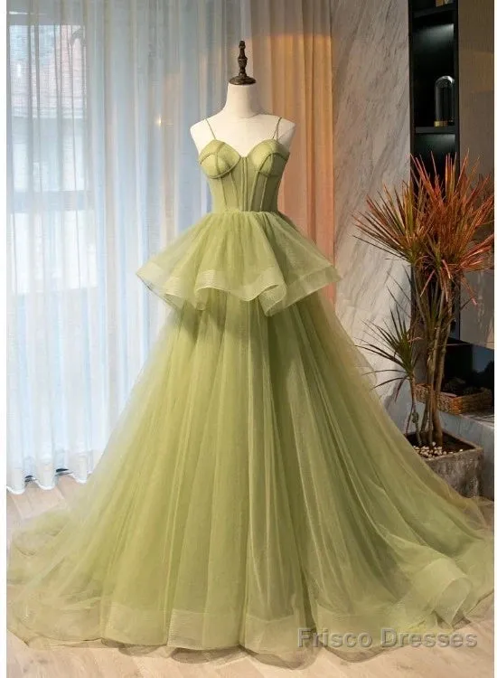 Beautiful Light Green Sweetheart Layers Princess Formal Gown, Green Tulle Long Party Dress Prom Dress