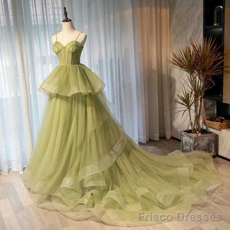 Beautiful Light Green Sweetheart Layers Princess Formal Gown, Green Tulle Long Party Dress Prom Dress