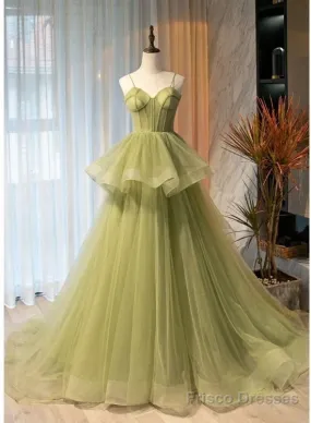 Beautiful Light Green Sweetheart Layers Princess Formal Gown, Green Tulle Long Party Dress Prom Dress