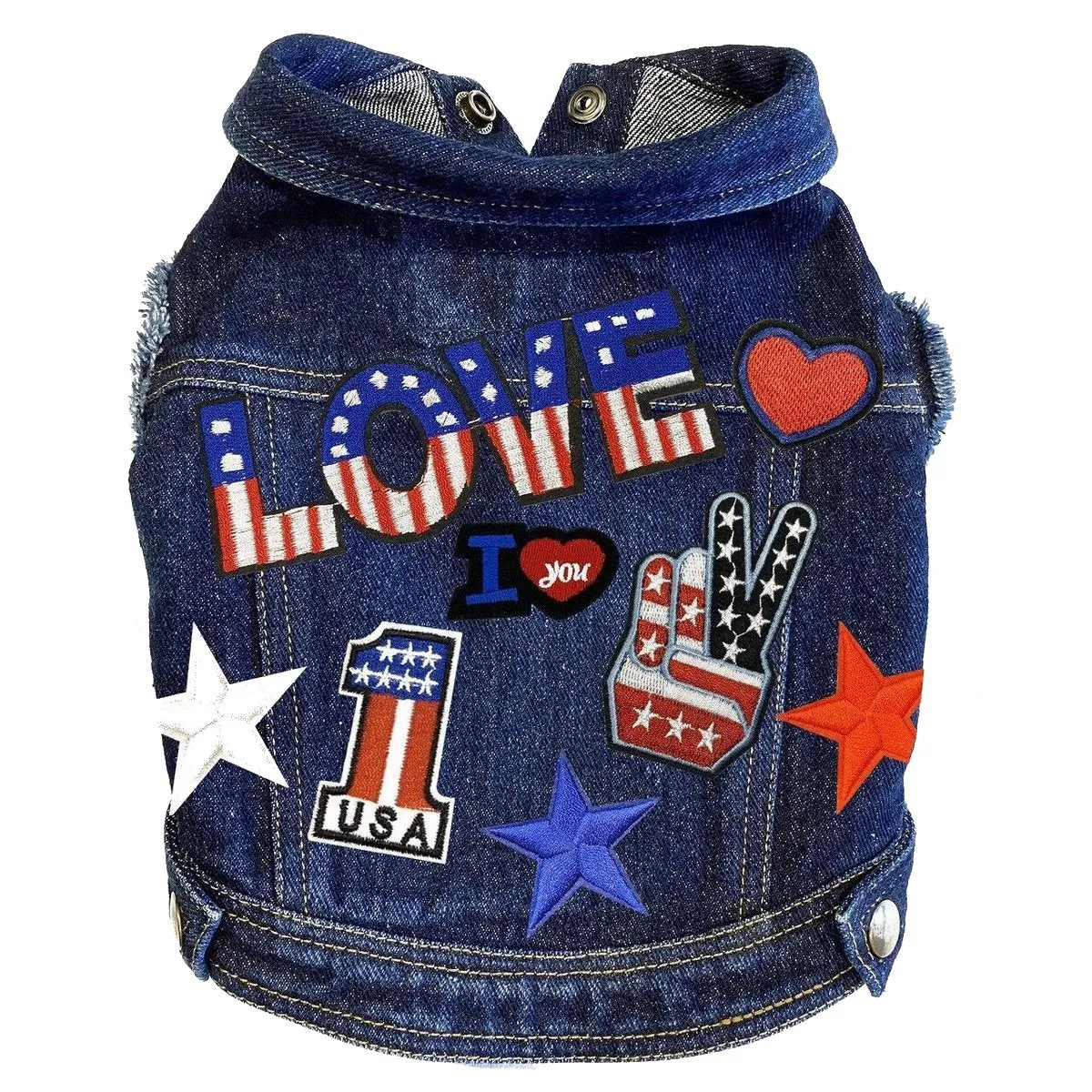 Custom Patriotic America Denim Dog Jacket