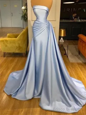 Elegant Sleeveless Light Blue Mermaid Pleats Prom Dress,