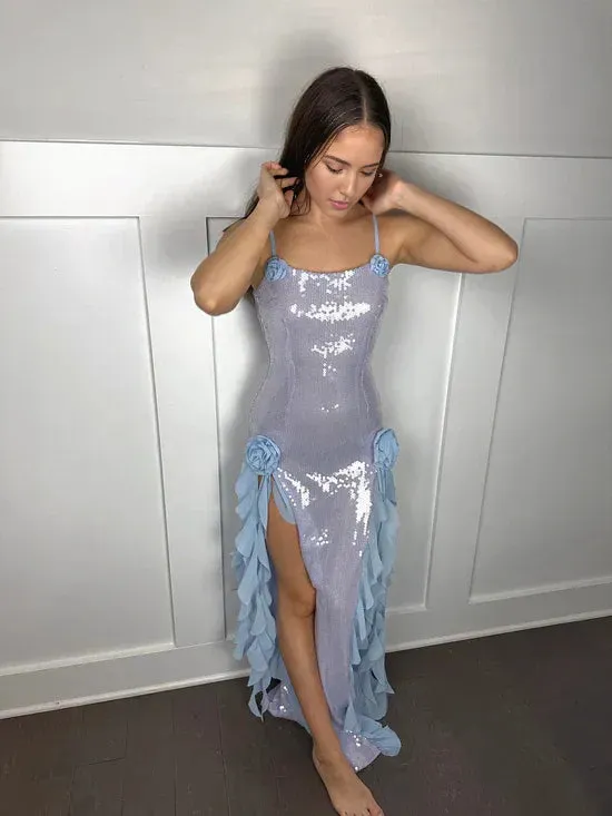 Formal Wear Dresses Light Blue Sequined Spaghetti Straps Evening Party Dress Prom Dresses Shops Formal Women's Dresses