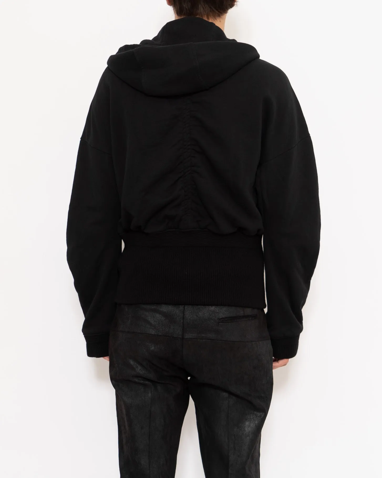 FW19 Black Mixed Fabric Zip Hoodie