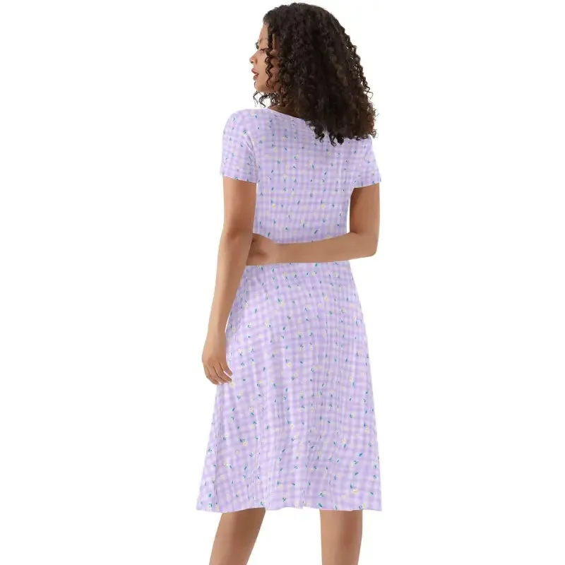 Get Ready to Bloom in Our Womens Purple Plaid Flower Print Dress