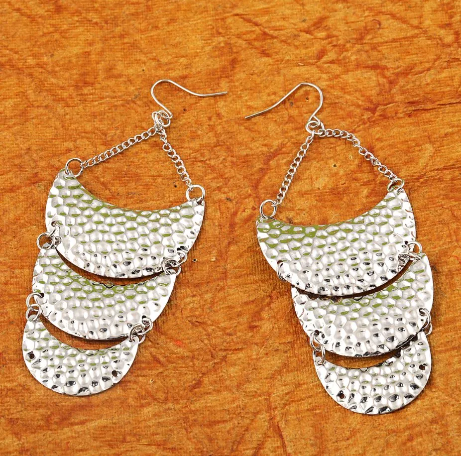 Gold and Silver Oxidised Moon Shaped Layered Drop Earring