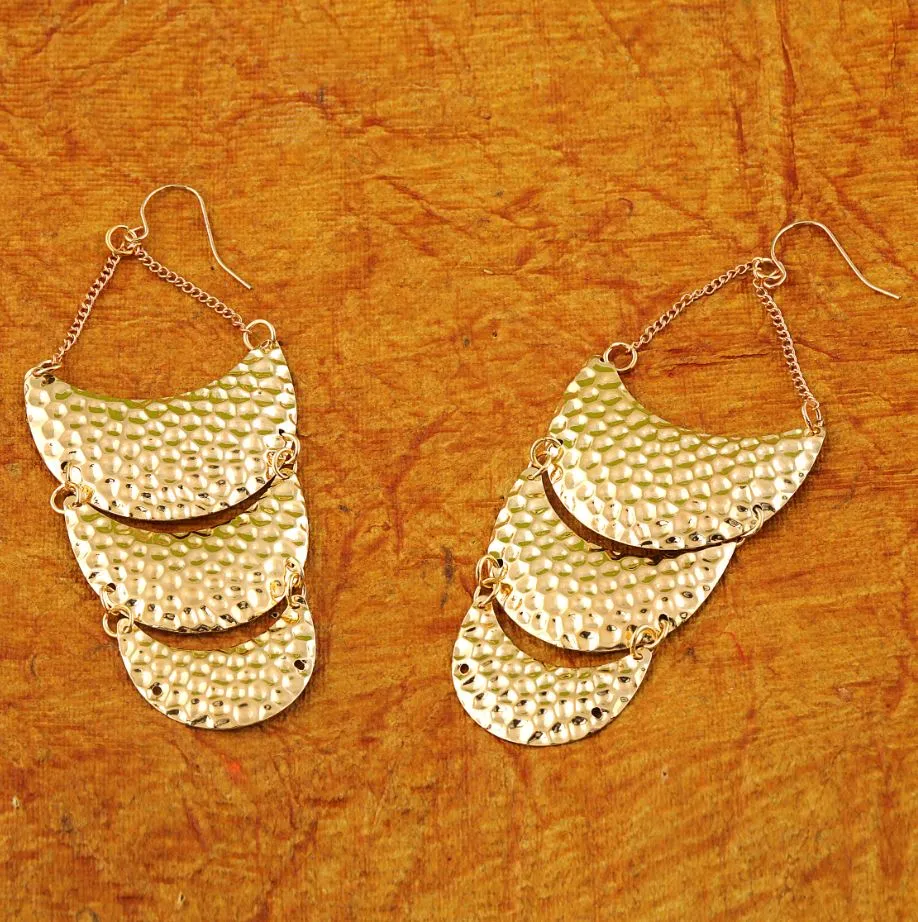Gold and Silver Oxidised Moon Shaped Layered Drop Earring