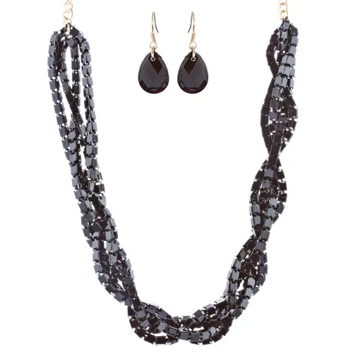 Gorgeous Multi Strands Layered Fashion Statement Necklace Set JN296 Gold Black