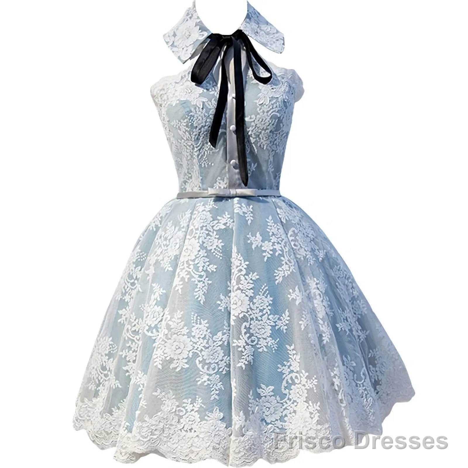 Halter Light Sky Blue Lace Appliques Homecoming Dresses With Lace Up Cocktail Dresses