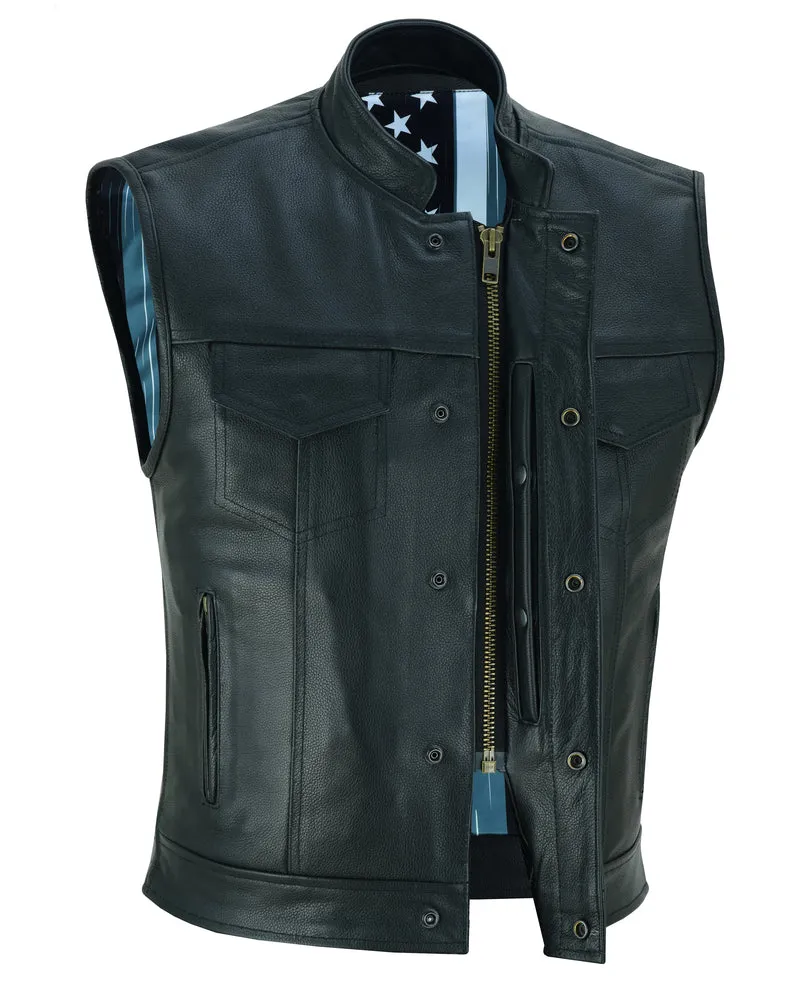 Private Men's Black Leather Motorcycle Vest