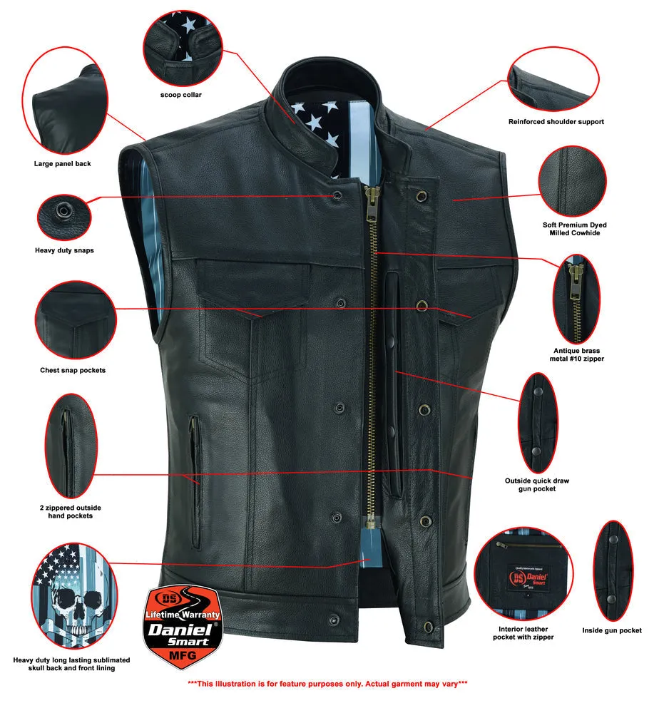 Private Men's Black Leather Motorcycle Vest