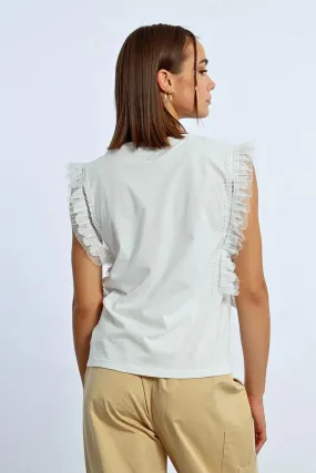 White Lace Trimmed Sleeveless T-Shirt