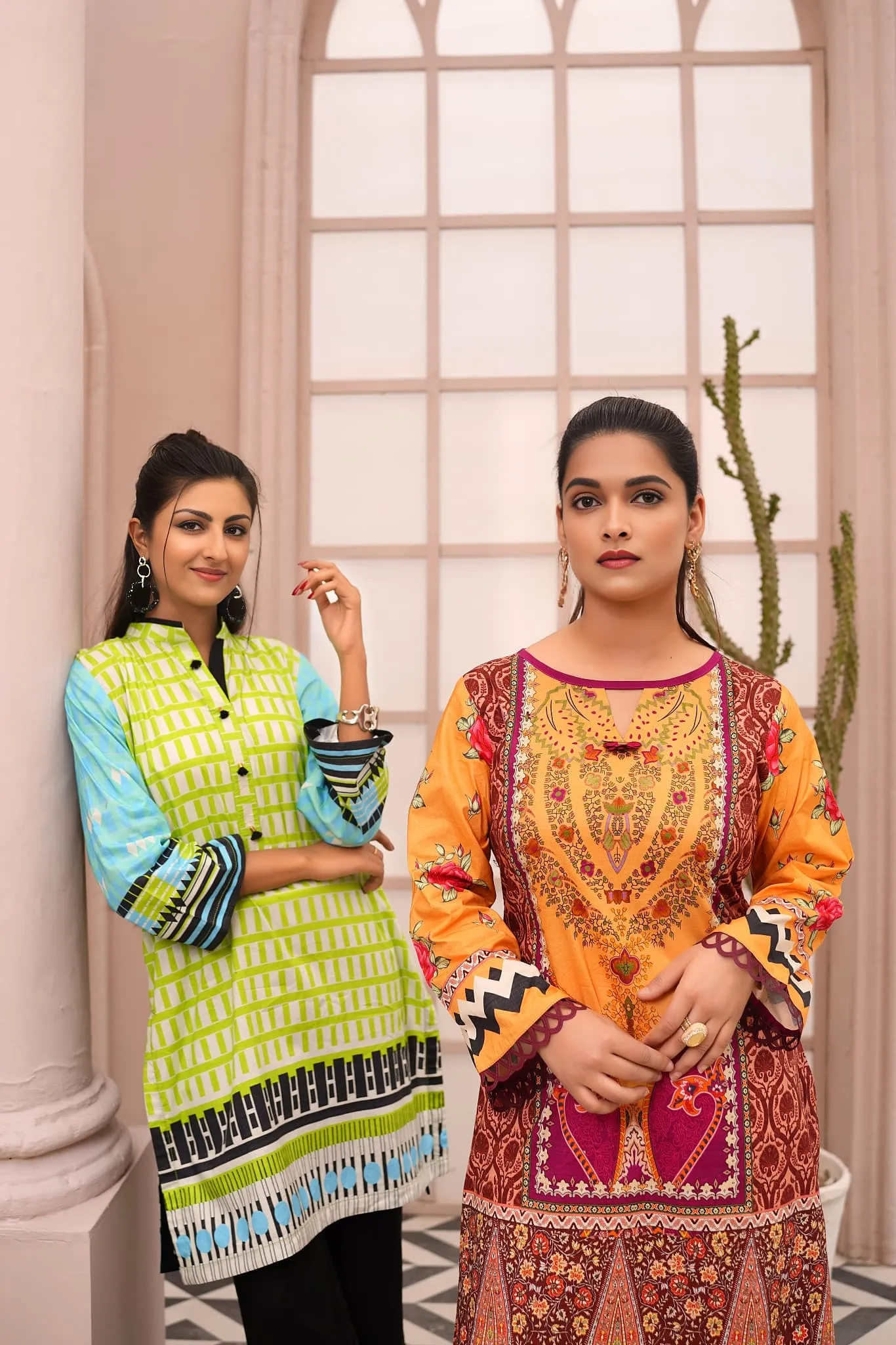 Women's Cotton Printed Kurti - Green & Blue | Buy Online USA – IshDeena