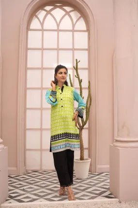 Women's Cotton Printed Kurti - Green & Blue | Buy Online USA – IshDeena