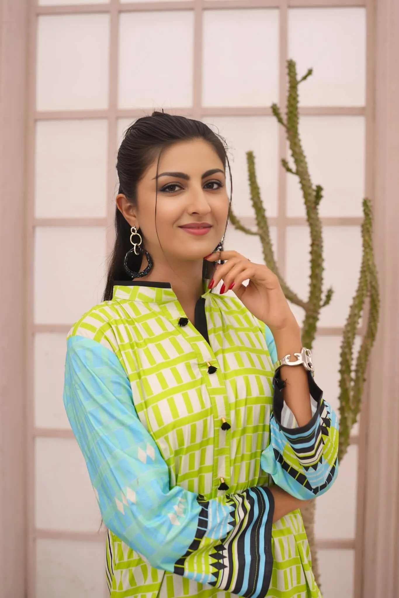 Women's Cotton Printed Kurti - Green & Blue | Buy Online USA – IshDeena