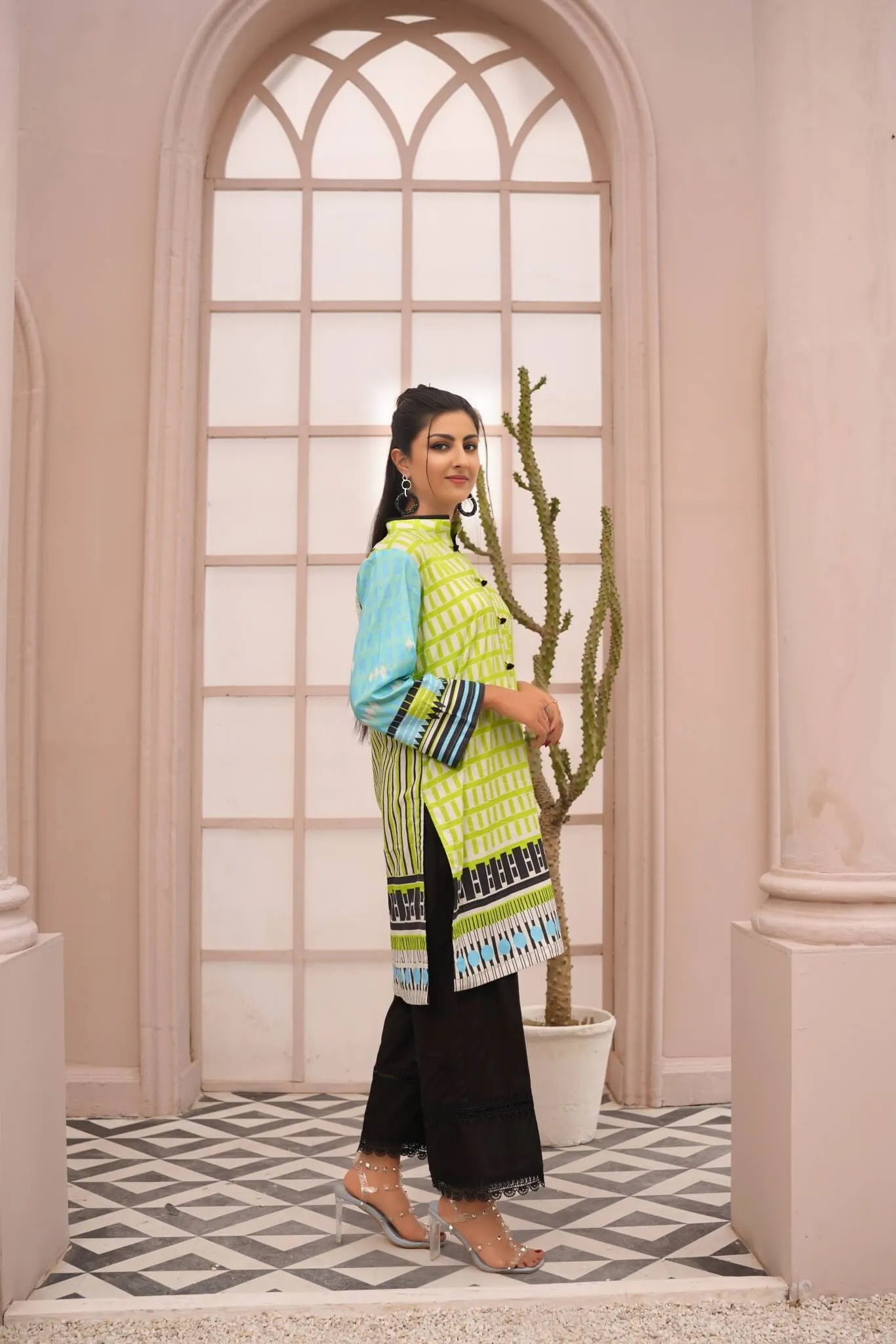 Women's Cotton Printed Kurti - Green & Blue | Buy Online USA – IshDeena